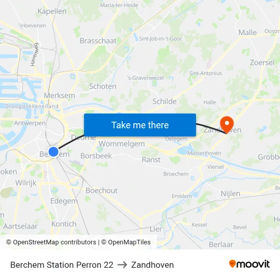 Berchem Station Perron 22 to Zandhoven map