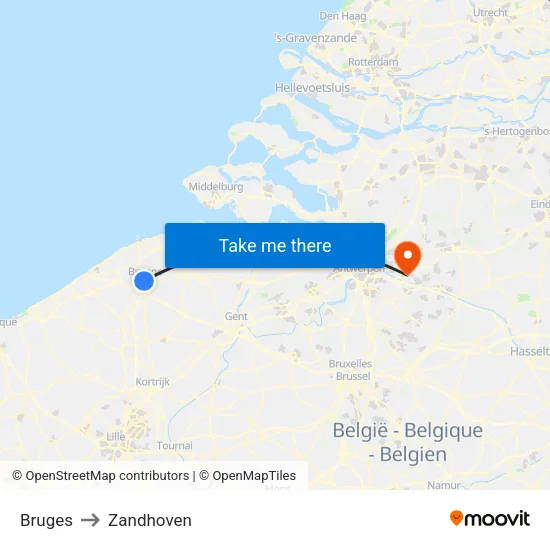 Bruges to Zandhoven map