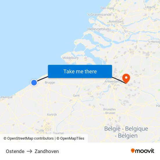 Ostende to Zandhoven map