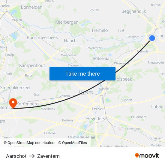 Aarschot to Zaventem map