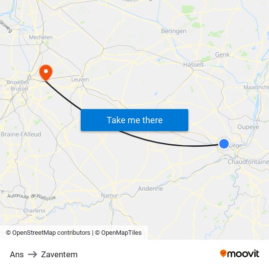 Ans to Zaventem map