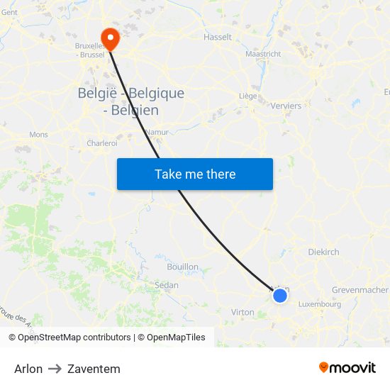 Arlon to Zaventem map
