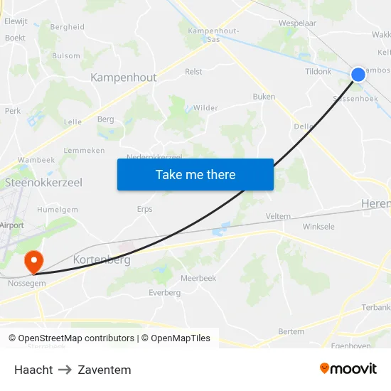 Haacht to Zaventem map