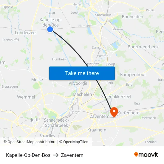 Kapelle-Op-Den-Bos to Zaventem map