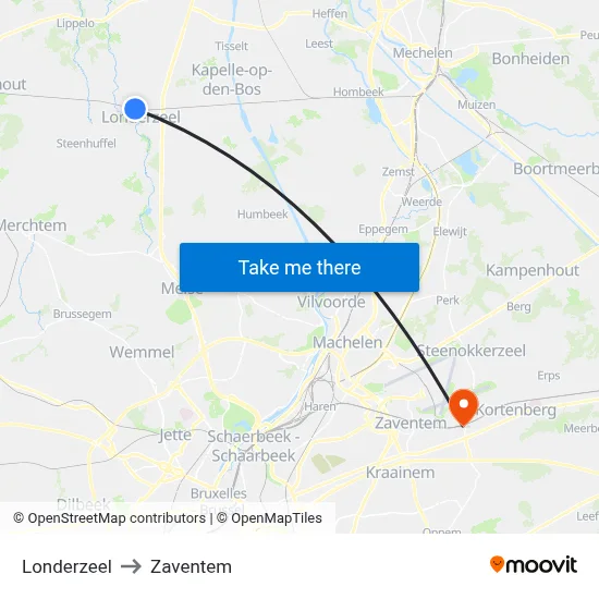 Londerzeel to Zaventem map