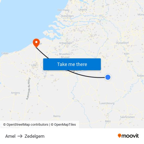 Amel to Zedelgem map