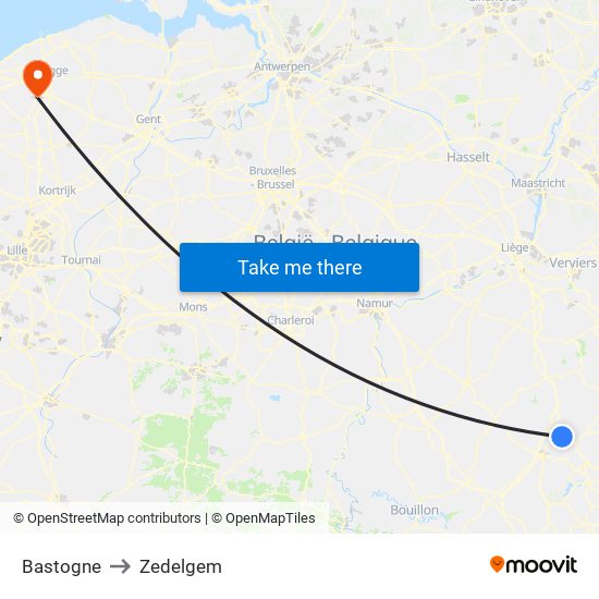Bastogne to Zedelgem map