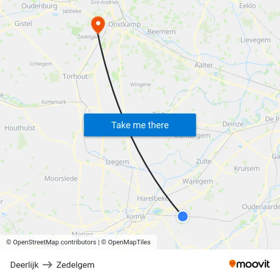 Deerlijk to Zedelgem map