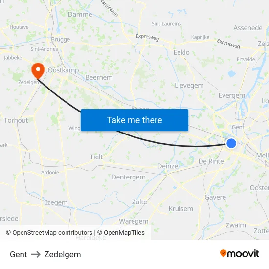 Gent to Zedelgem map
