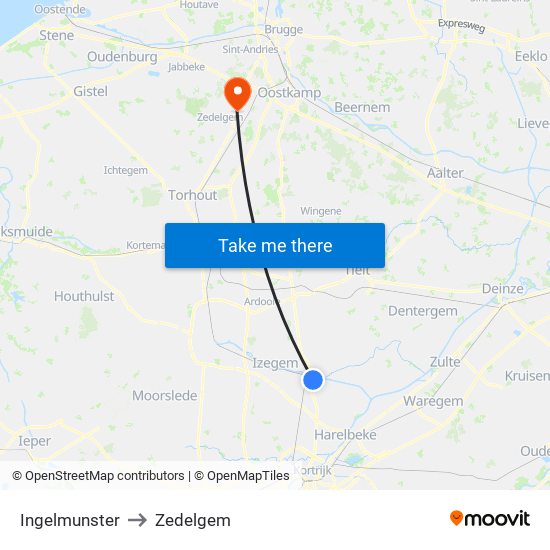 Ingelmunster to Zedelgem map