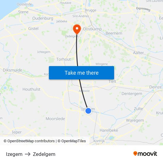 Izegem to Zedelgem map