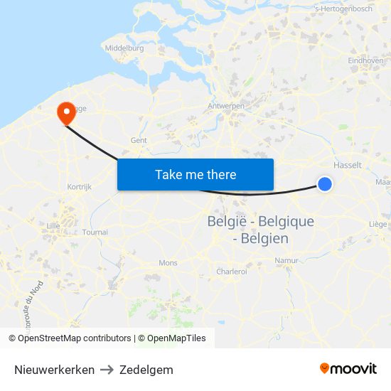 Nieuwerkerken to Zedelgem map