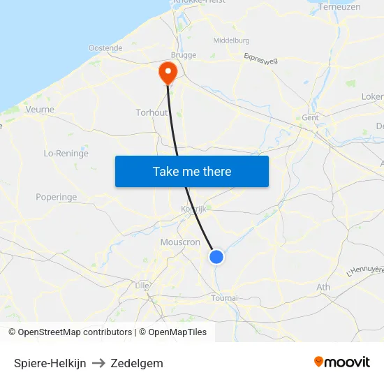 Spiere-Helkijn to Zedelgem map