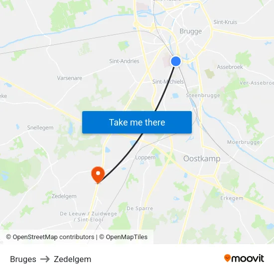 Bruges to Zedelgem map