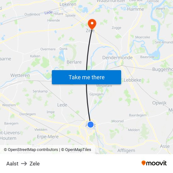 Aalst to Zele map