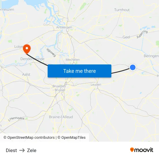 Diest to Zele map
