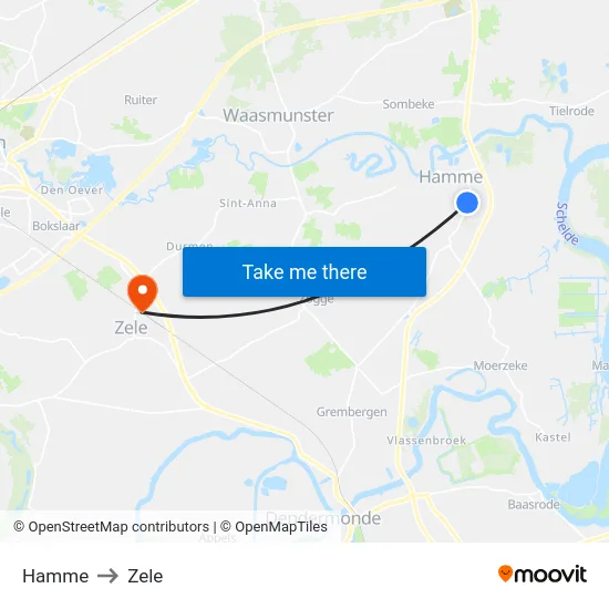 Hamme to Zele map