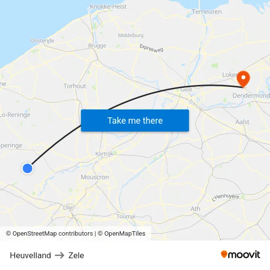 Heuvelland to Zele map