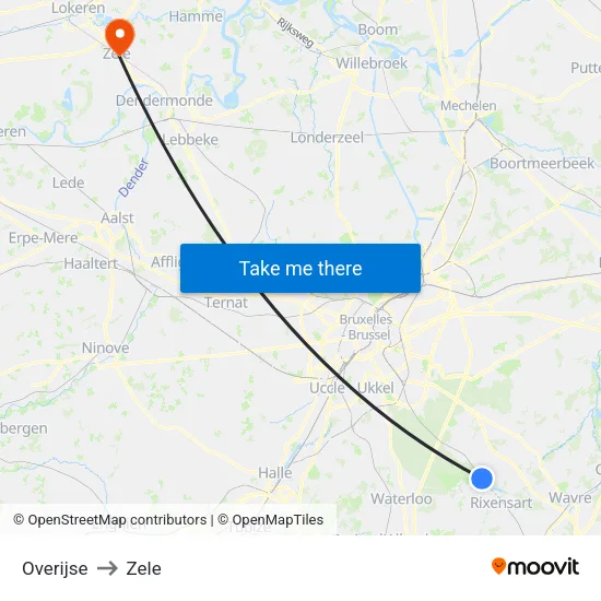 Overijse to Zele map