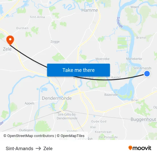 Sint-Amands to Zele map