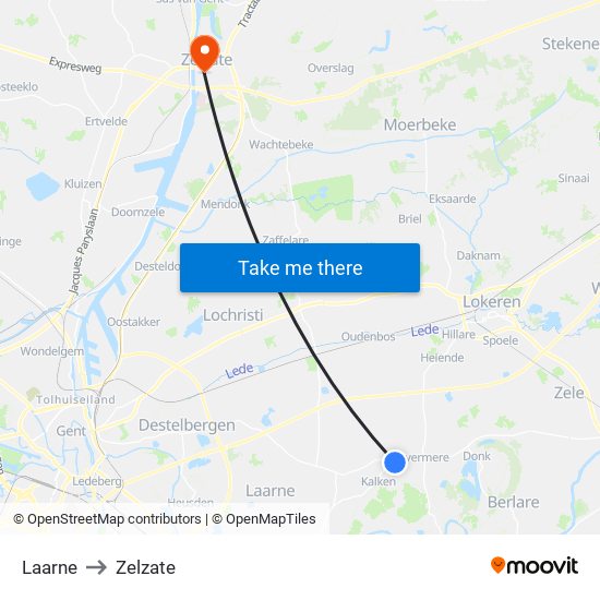 Laarne to Zelzate map