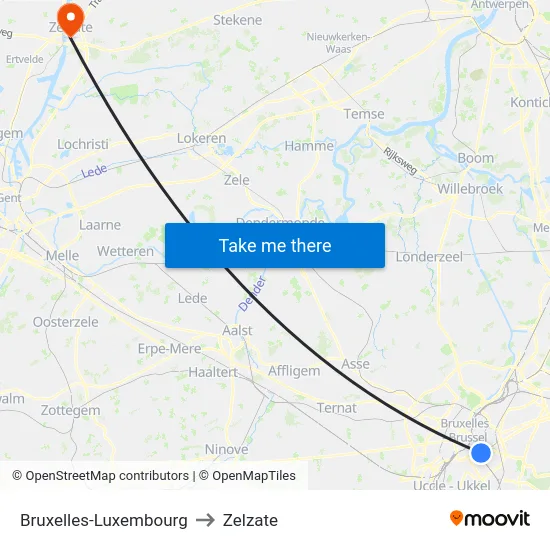 Bruxelles-Luxembourg to Zelzate map