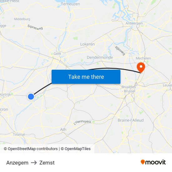 Anzegem to Zemst map