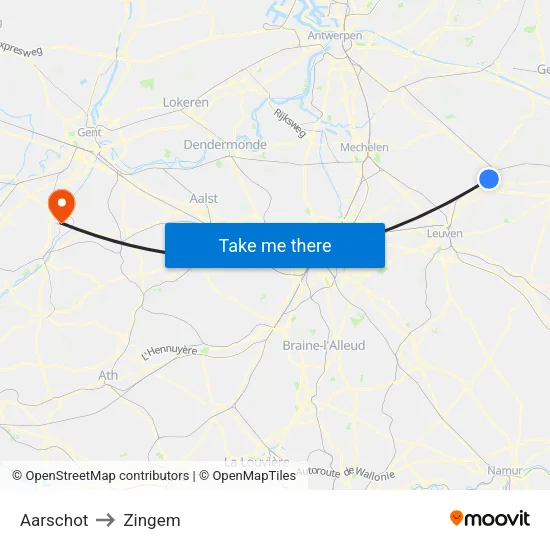 Aarschot to Zingem map