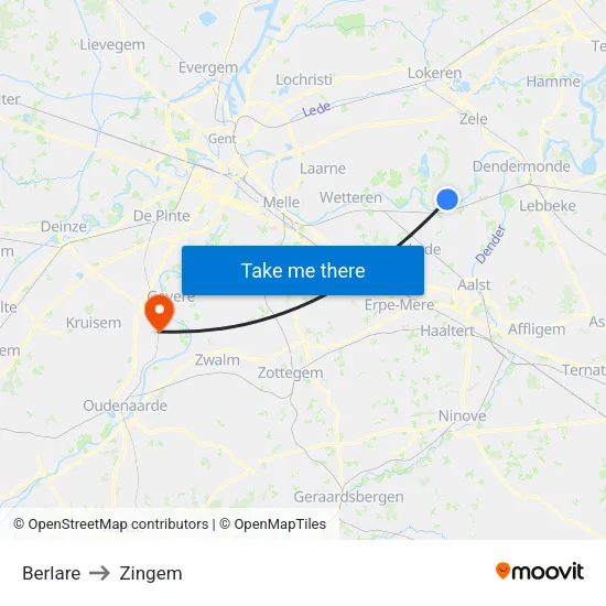 Berlare to Zingem map
