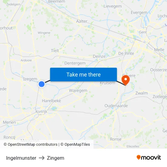 Ingelmunster to Zingem map
