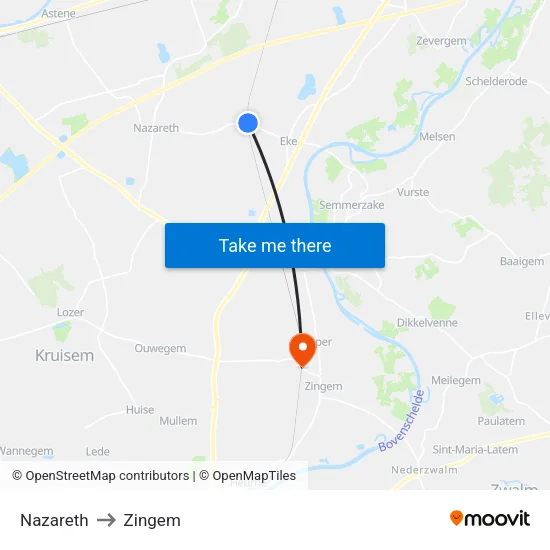 Nazareth to Zingem map