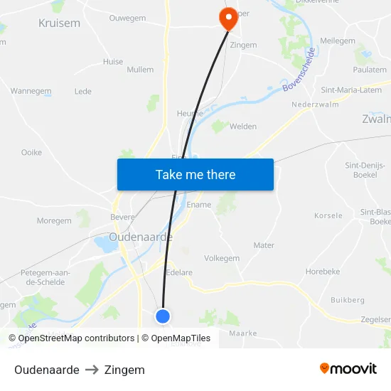 Oudenaarde to Zingem map