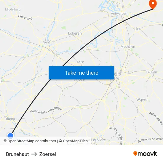 Brunehaut to Zoersel map