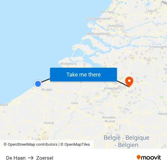 De Haan to Zoersel map