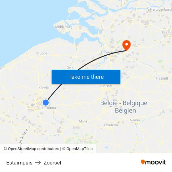 Estaimpuis to Zoersel map