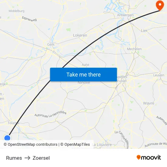 Rumes to Zoersel map