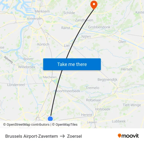 Brussels Airport-Zaventem to Zoersel map