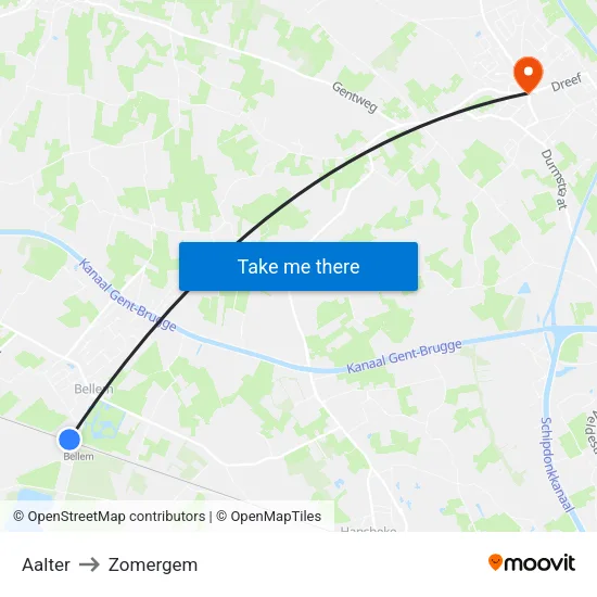 Aalter to Zomergem map