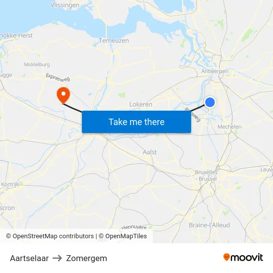 Aartselaar to Zomergem map
