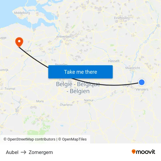 Aubel to Zomergem map