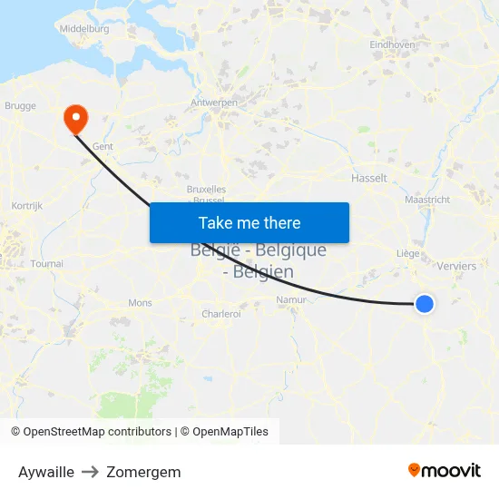 Aywaille to Zomergem map