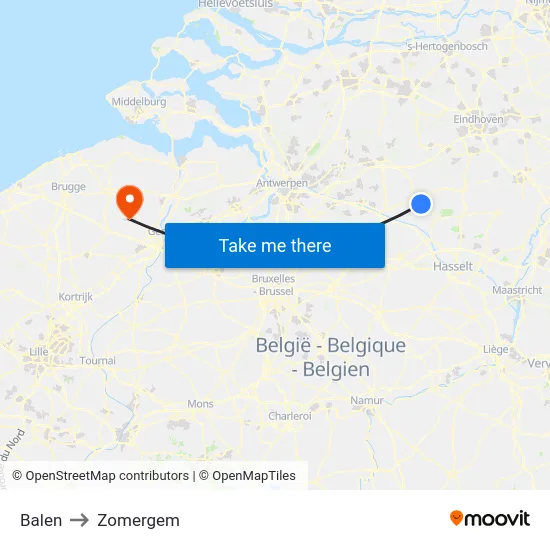 Balen to Zomergem map