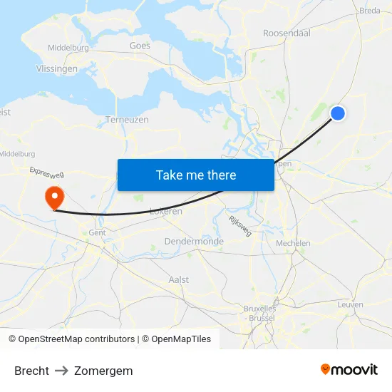 Brecht to Zomergem map
