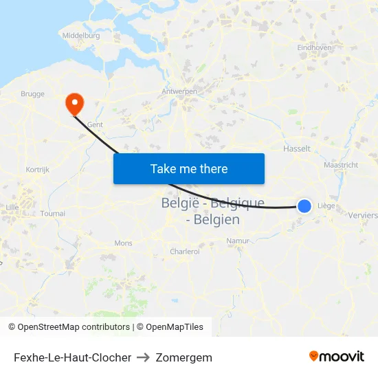 Fexhe-Le-Haut-Clocher to Zomergem map