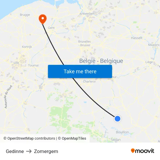 Gedinne to Zomergem map