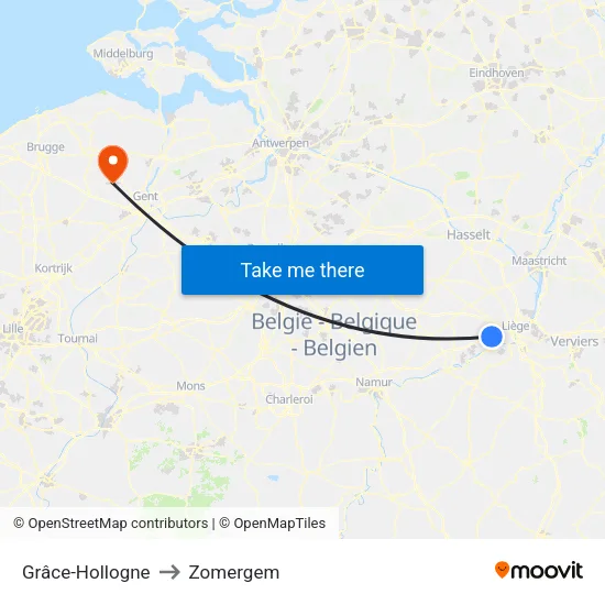 Grâce-Hollogne to Zomergem map