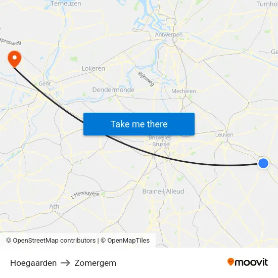 Hoegaarden to Zomergem map