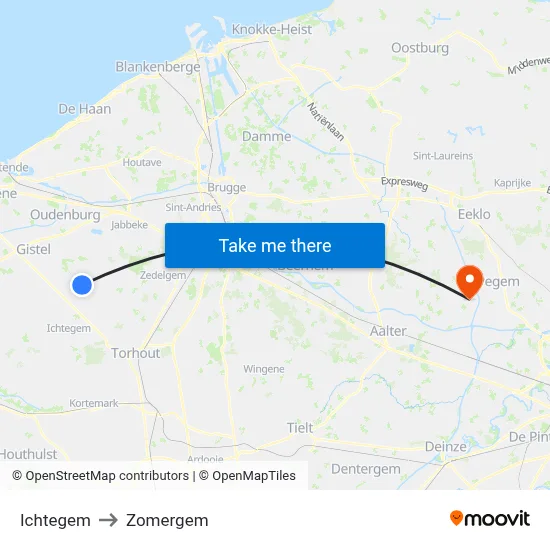 Ichtegem to Zomergem map