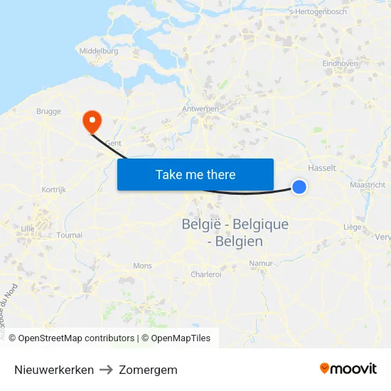 Nieuwerkerken to Zomergem map