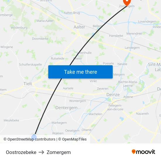 Oostrozebeke to Zomergem map